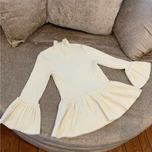 Elegant Cream Flared Sleeve Dress